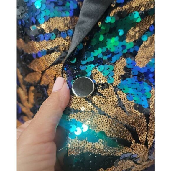 Sparkly Dark Green Sequins Men's Blazer M - Picture 8 of 10